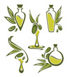 green olive and oil , vector collection of stylized signs, symbo