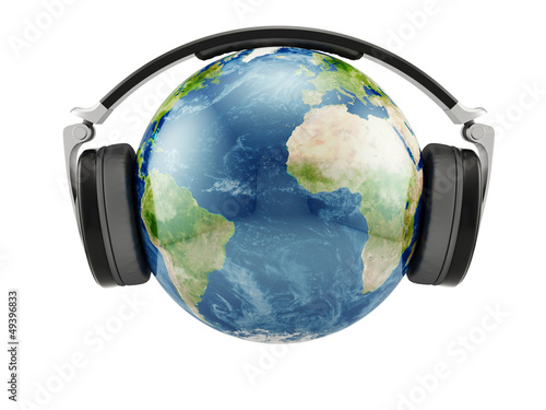 Illustration: Earth planet with earphones Earth planet with earphones