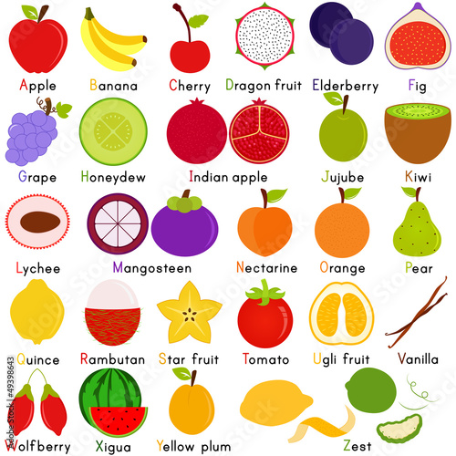 Vector: Vector Icons of Fruit with Alphabet A to Z Vector Icons of Fruit with Alphabet A to Z