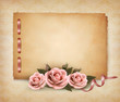 Retro background with beautiful pink rose and old paper. Vector