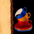 Vektor: Background with colorful cups of coffee and old paper. Vector il Background with colorful cups of coffee and old paper. Vector il