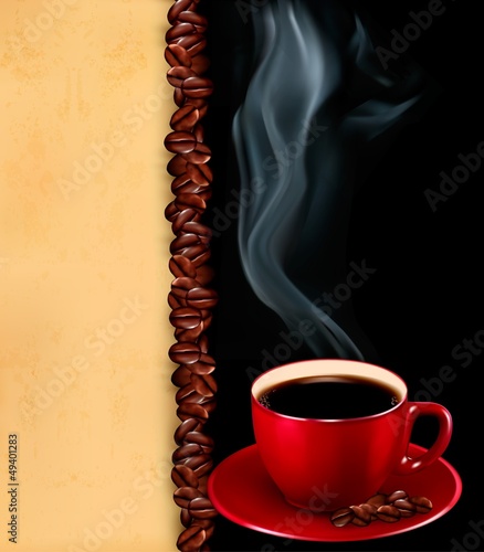 Vector: Background with cup of coffee and old paper.Vector. Background with cup of coffee and old paper.Vector.