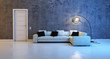 sofa against a concrete wall