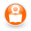 book orange circle glossy web icon on white background