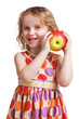 Photo: Happy little girl with an apple in his hand Happy little girl with an apple in his hand