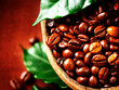 Coffee beans. Bowl of Aromatic Coffee close-up