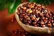 Coffee beans. Bowl of Aromatic Coffee close-up