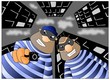 pair of two robbers in the city at night