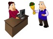 Illustration: businesswoman receiving bouquet of flowers businesswoman receiving bouquet of flowers