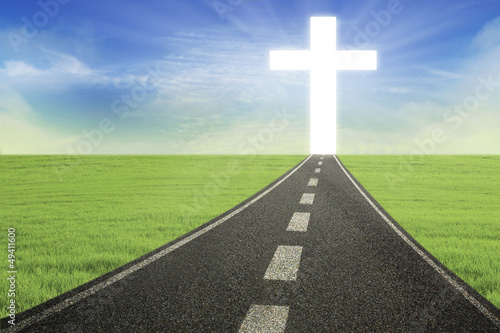 Photo: Bright Cross on road horizontal Bright Cross on road horizontal
