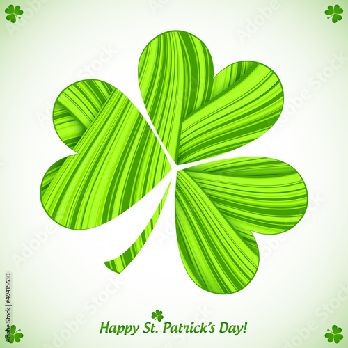Vector: Green cutout striped paper clover Patrick's day card Green cutout striped paper clover Patrick's day card