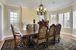 Dining room with white fireplace