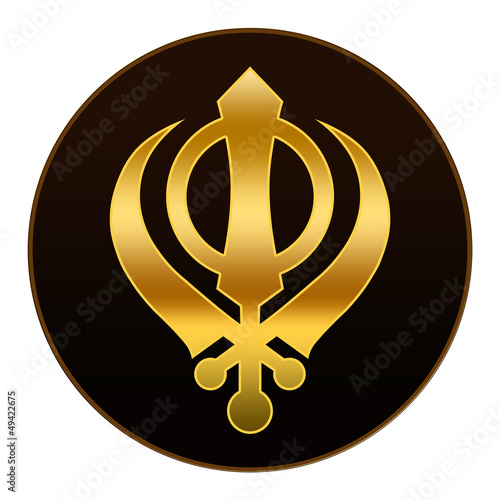 Illustration: Sikh Symbol - Golden symbol in dark background Sikh Symbol - Golden symbol in dark background