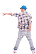hand in back pocket & pointing