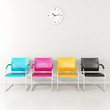 CMYK colored stools in the waiting room