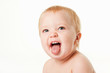 Portrait of  funny baby, on a gray background