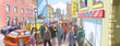 People are going along the crowded city street.