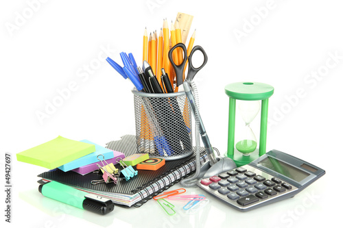 Photo: School and office supplies isolated on white School and office supplies isolated on white