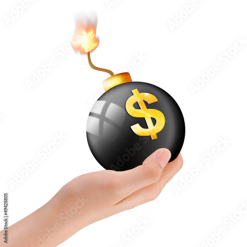 Illustration: Schwarze Bombe mit Dollarzeichen in der Hand Schwarze Bombe mit Dollarzeichen in der Hand