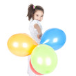 Little brunette girl with balloons in studio