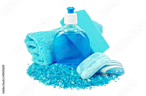 Photo: Soap blue different with sponge and bath salts Soap blue different with sponge and bath salts