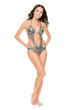 Young woman with lingerie (bikini) in front of white background