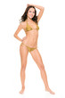 Young woman with lingerie (bikini) in front of white background