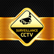 Cctv symbol on a metallic perforated background