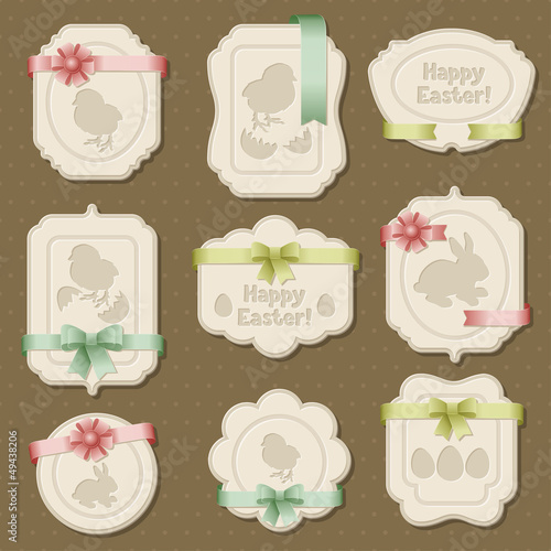 Vector: Set of Easter labels, tags with bows and ribbons. Set of Easter labels, tags with bows and ribbons.
