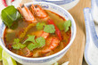 Tom Yum Goong - Thai hot and sour soup with prawns & mushrooms