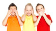 happy children doing "See Nothing, Hear Nothing, Say Nothing...