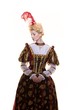 Haughty queen in royal dress isolated on white