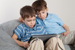 Photo: Two brothers playing on tablet Two brothers playing on tablet