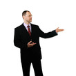 Photo: Business man point a hand at side isolated on white background Business man point a hand at side isolated on white background
