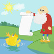 old man shows to a goldfish the list of desires