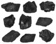 collection black coal isolated on white background