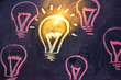 funny lightbulb on blackboard, concept of uniqueness