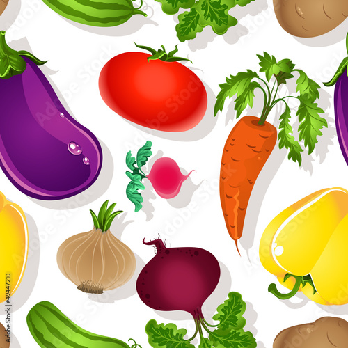 Vector: Seamless pattern of bright vegetables on a white background Seamless pattern of bright vegetables on a white background