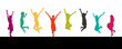 8 colored jumping silhouettes isolated on white background