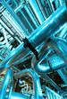 Industrial zone, Steel pipelines and cables in blue tones