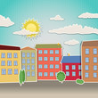 retro houses as urban illustration