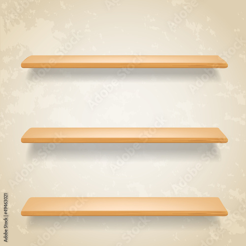 Vector: wooden shelves on grunge background wooden shelves on grunge background