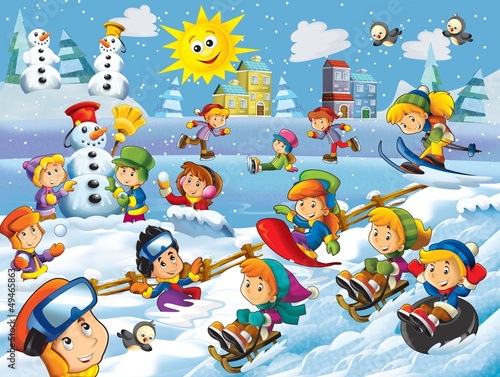 Illustration: The winter fun kids - illustration for the children The winter fun kids - illustration for the children
