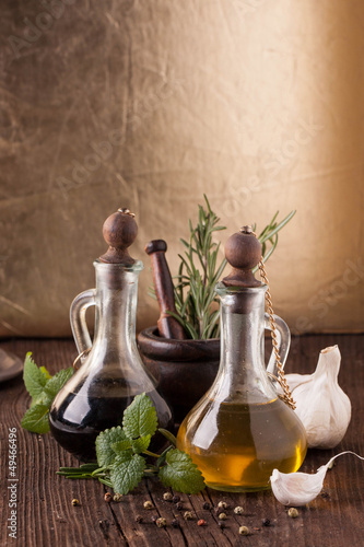 Photo: olive oil and vinegar with herbs olive oil and vinegar with herbs
