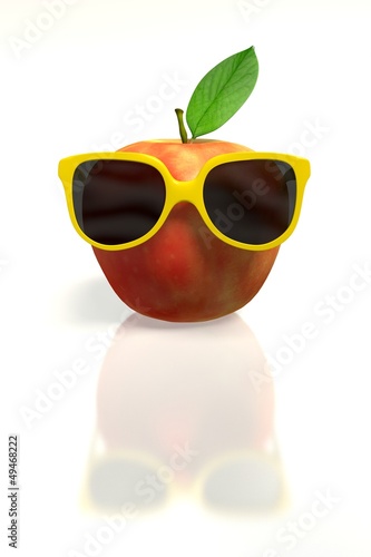 Illustration: Red apple with yellow sunglasses Red apple with yellow sunglasses