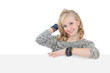 Photo: eautiful girl holding a blank billboard isolated on white eautiful girl holding a blank billboard isolated on white