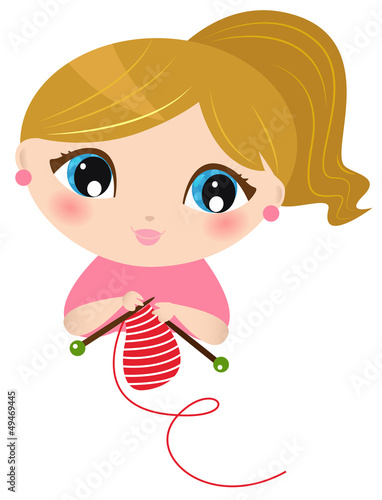 Vector: Beautiful knitting Girl isolated on white Beautiful knitting Girl isolated on white