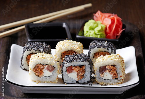 Photo: sushi with fried salmon and cream cheese sushi with fried salmon and cream cheese