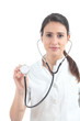 Beautiful nurse using a stethoscope
