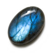 Single oval labradorite gem stone isolated on white background
